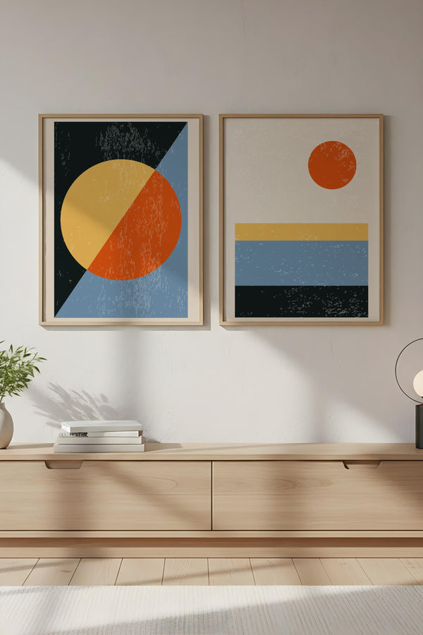 Soyut Geometrik Tablo Seti - Canlı Renkler 2’li Set | huhu11