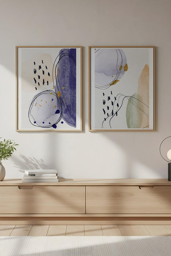 Soyut Desenli Modern Tablo Seti - 2’li Set | huhu21