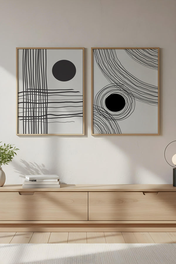 Soyut Desenli Siyah Beyaz Tablo Seti - Modern 2’li Set | huhu59
