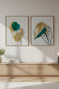 Soyut Desenli Yeşil ve Altın Tablo Seti - Modern 2’li Set | huhu67