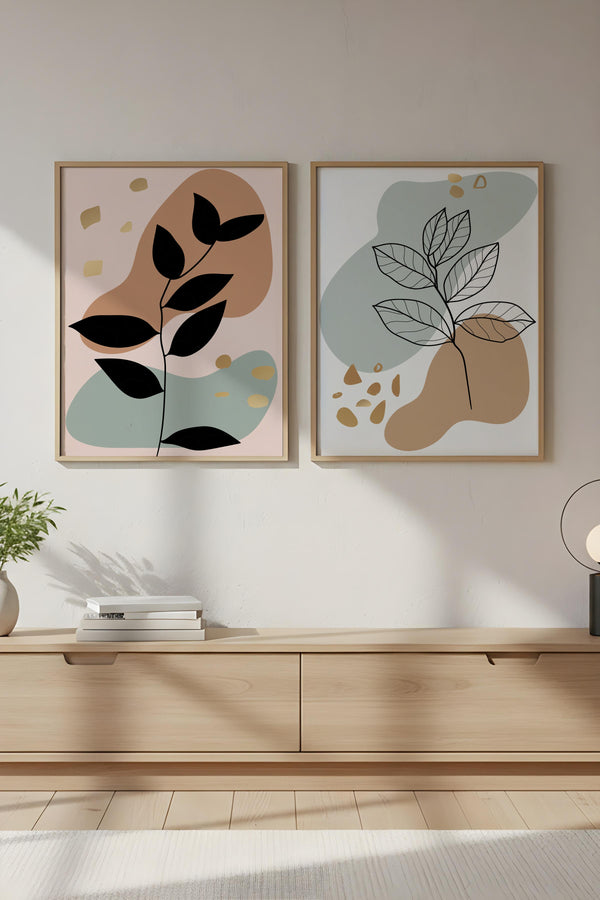 Geometrik Desenli Pastel Tablo Seti - Modern 2’li Set | huhu70