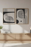 Geometrik Desenli Siyah-Beyaz Tablo Seti - Modern 2’li Set | huhu76