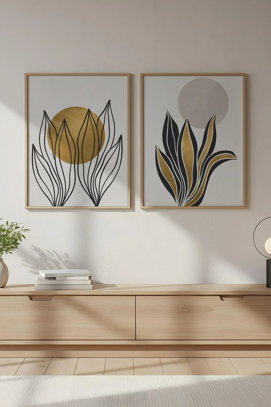 Modern Geometrik Desenli Tablo Seti - Altın ve Siyah 2’li Set | huhu78
