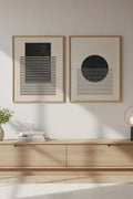 Geometrik Desenli Siyah-Beyaz Tablo Seti - Modern 2’li Set | huhu81