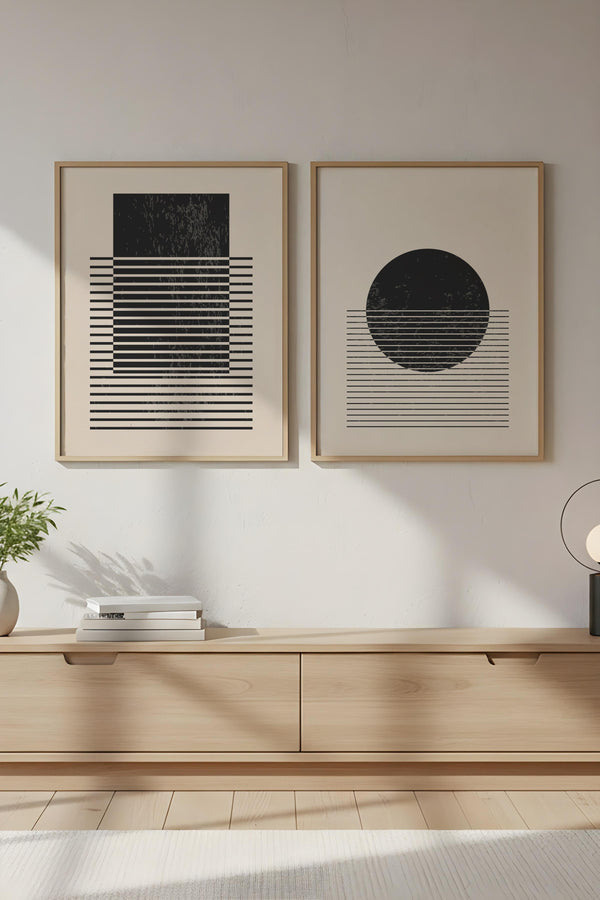 Geometrik Desenli Siyah-Beyaz Tablo Seti - Modern 2’li Set | huhu81