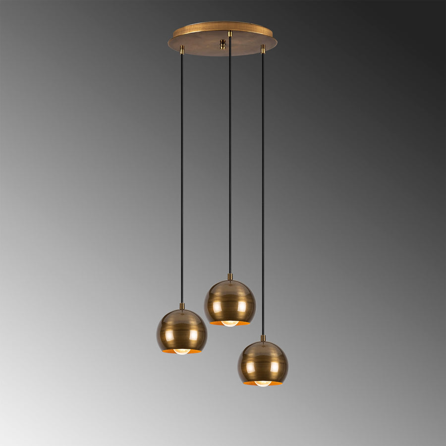 Küre 3'lü Tepsi Metal Sarkıt - Eskitme Bronz