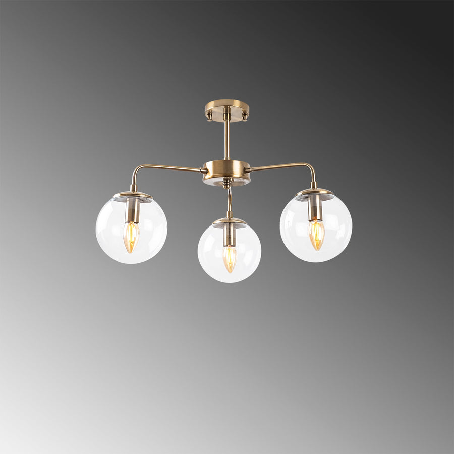 3'lü Küre Cam Plafonyer - Altın