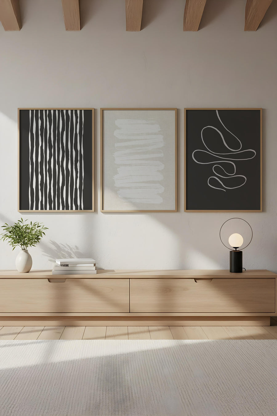 Ahşap Siyah Çerçeveli 3’lü Modern Tablo | Huhu235