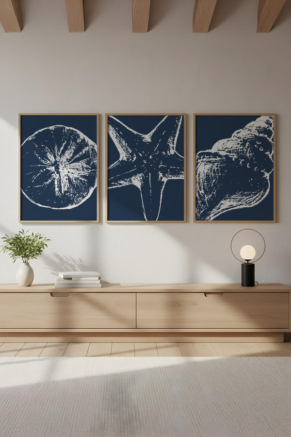Deniz Temalı Geometrik Tablo Seti - Modern 3’lü Set | huhu238