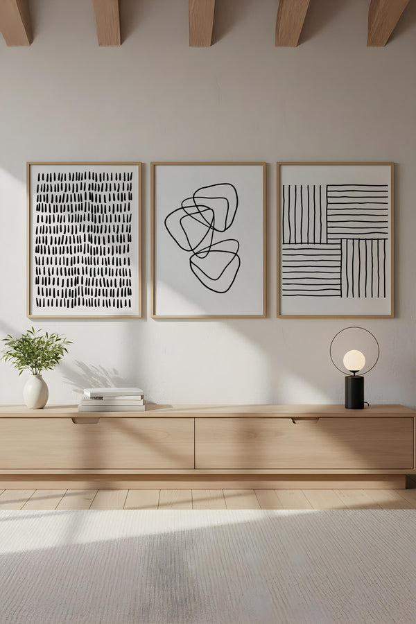 Soyut Desenli Modern Tablo Seti - Minimal 3’lü Set | huhu239