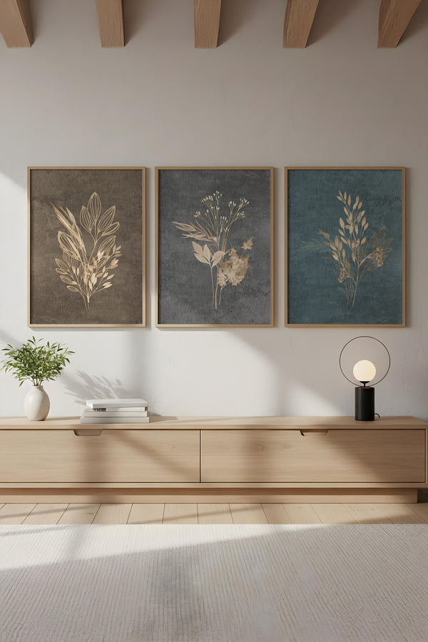 Geometrik Desenli Doğa Tablo Seti - Modern 3’lü Set | huhu242