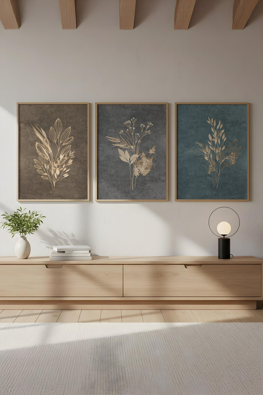Geometrik Desenli Doğa Tablo Seti - Modern 3’lü Set | huhu242