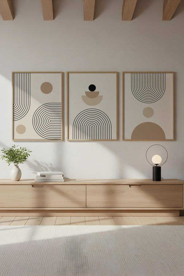 Geometrik Desenli Minimal Tablo Seti - Modern 3’lü Set | huhu261