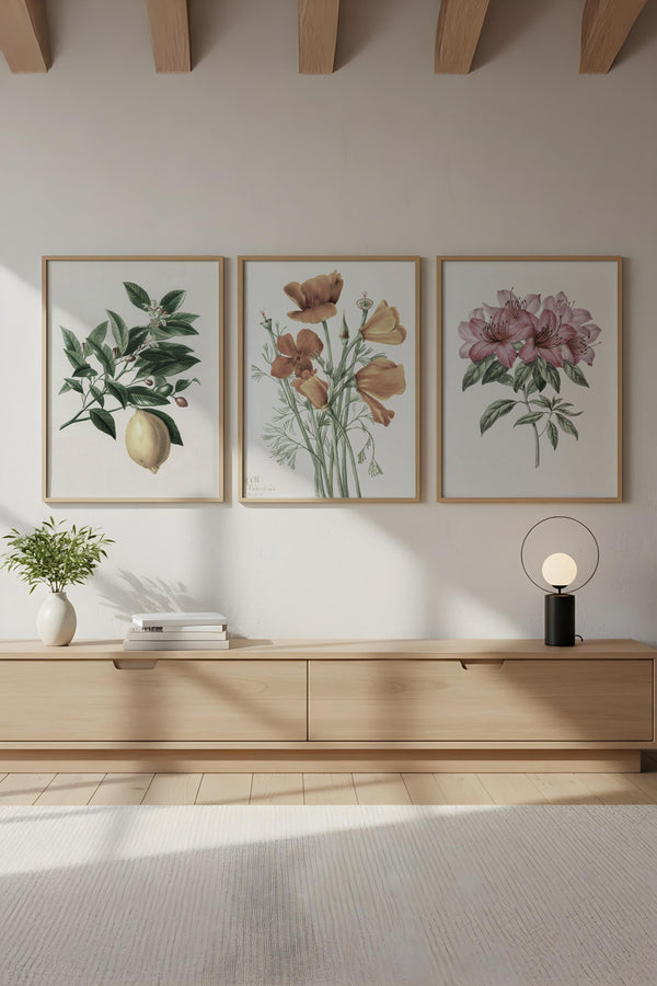 Çiçek Desenli Modern Tablo Seti - 3’lü Set | huhu278