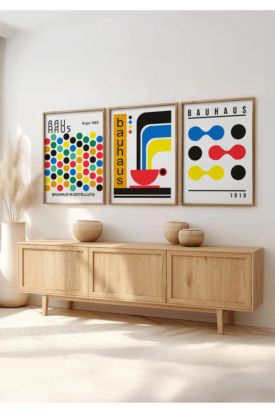 Ahşap Çerçeveli 3'lü Bauhaus Tablo | Huhu526