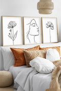 Ahşap Çerçeveli Minimalist Line Art 3'lü Tablo Seti | Huhu533