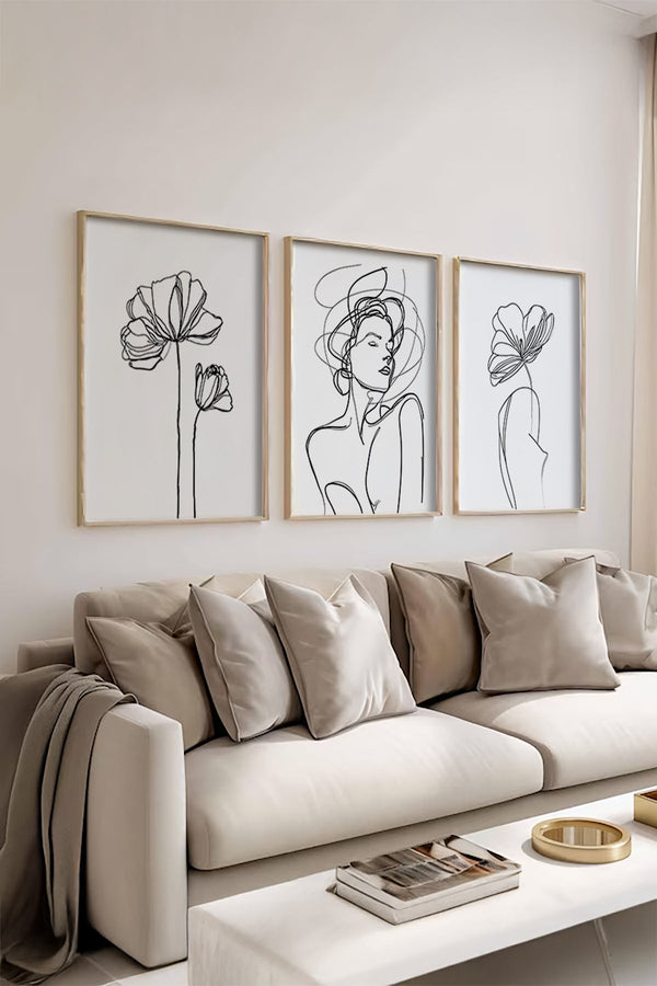 Minimalist Line Art Tablo Seti -  3'lü Set | Huhu534