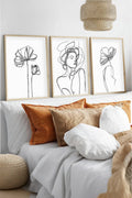Ahşap Çerçeveli Minimalist Line Art 3'lü Tablo Seti | Huhu534