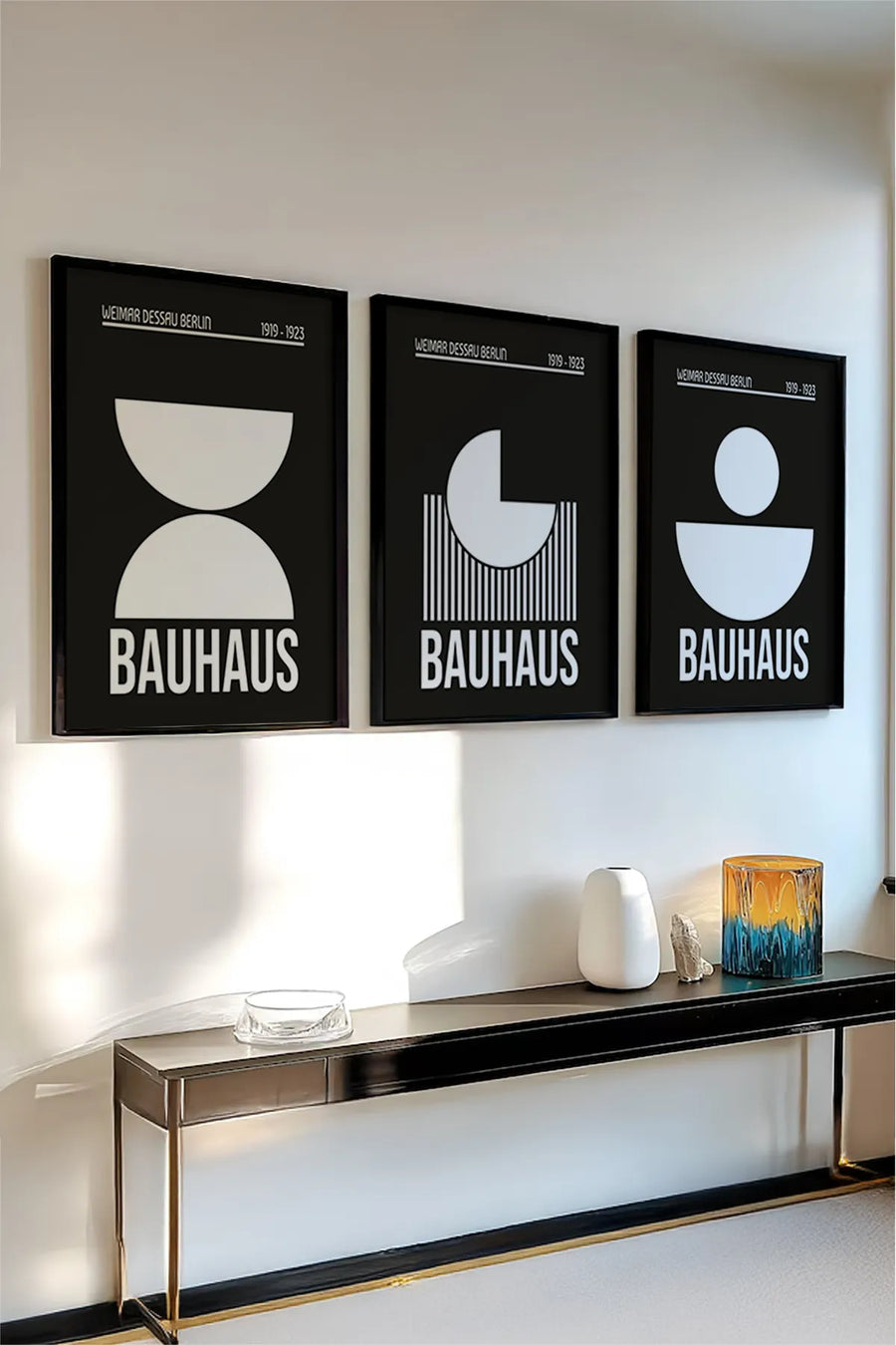 Ahşap Siyah Çerçeveli 3'lü Bauhaus Tablo | Huhu522
