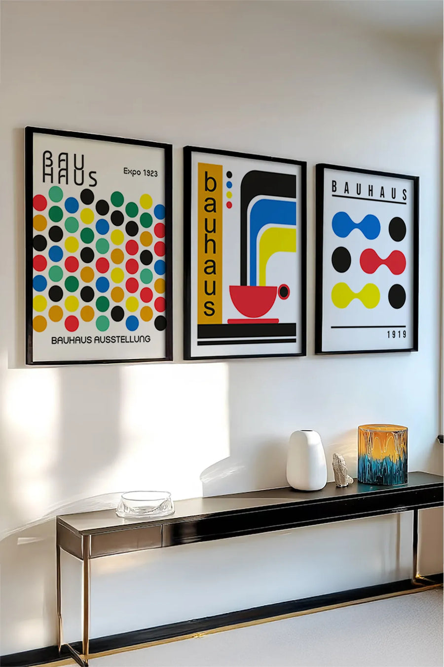 Ahşap Siyah Çerçeveli 3'lü Bauhaus Tablo | Huhu526