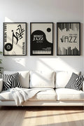 Ahşap Siyah Çerçeveli 3'lü "Vintage Jazz Nights" Tablo Seti | Huhu566