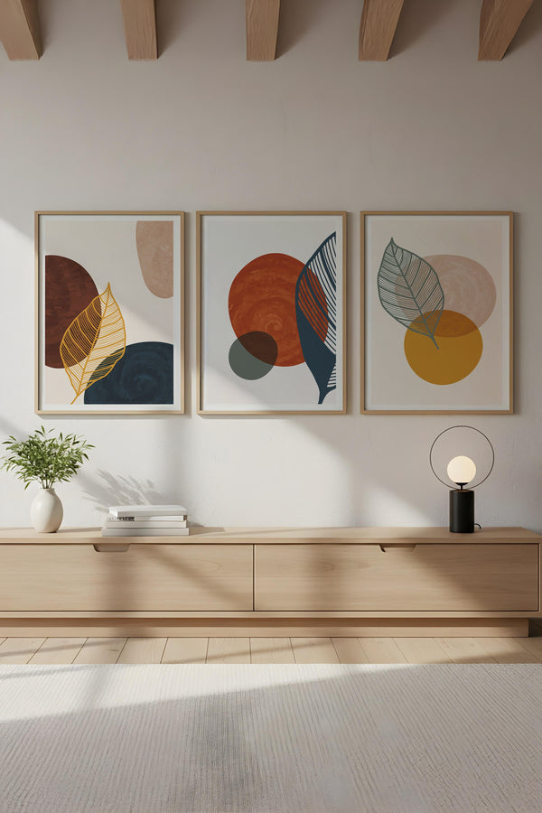 Geometrik Desenli Pastel Tablo Seti - Modern 3’lü Set | huhu209