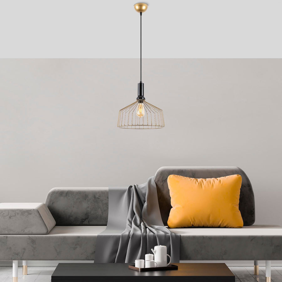 Geniş Konik Kafes Tekli Metal Sarkıt - Altın