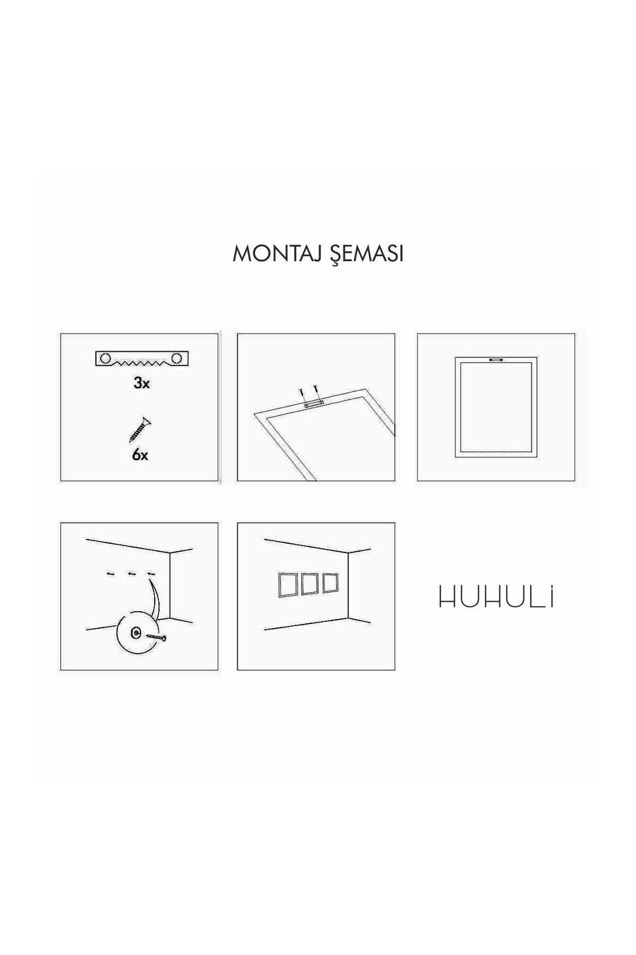 Çiçek Desenli Mavi Tablo Seti - Modern 3’lü Set | huhu473