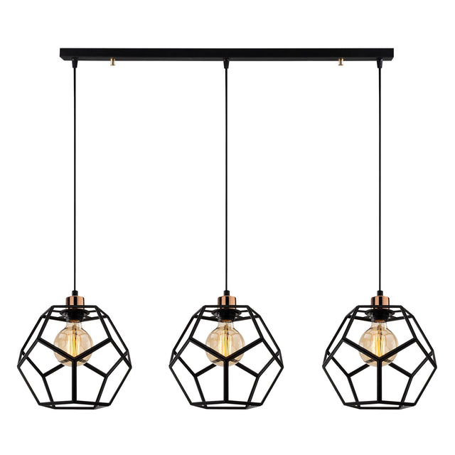 Geometrik Kafes 3'lü Sıralı Metal Sarkıt - Siyah