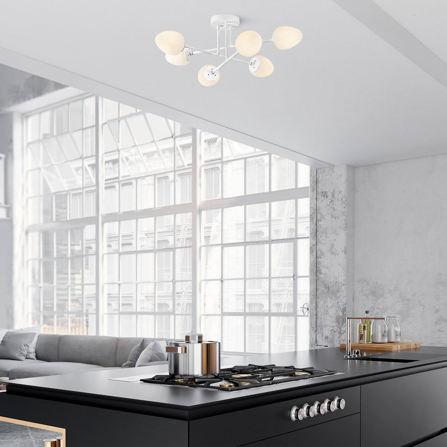 Camlı 6'lı Plafonyer Modern - Beyaz