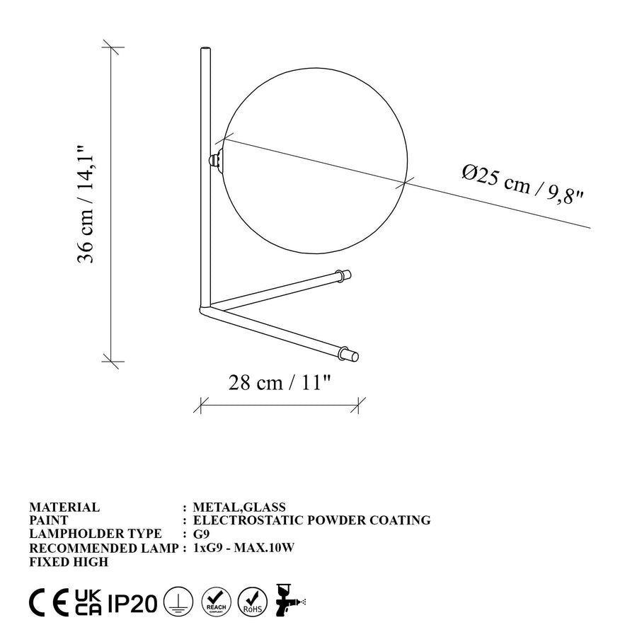 Küresel Cam Modern Masa Lambası - Altin