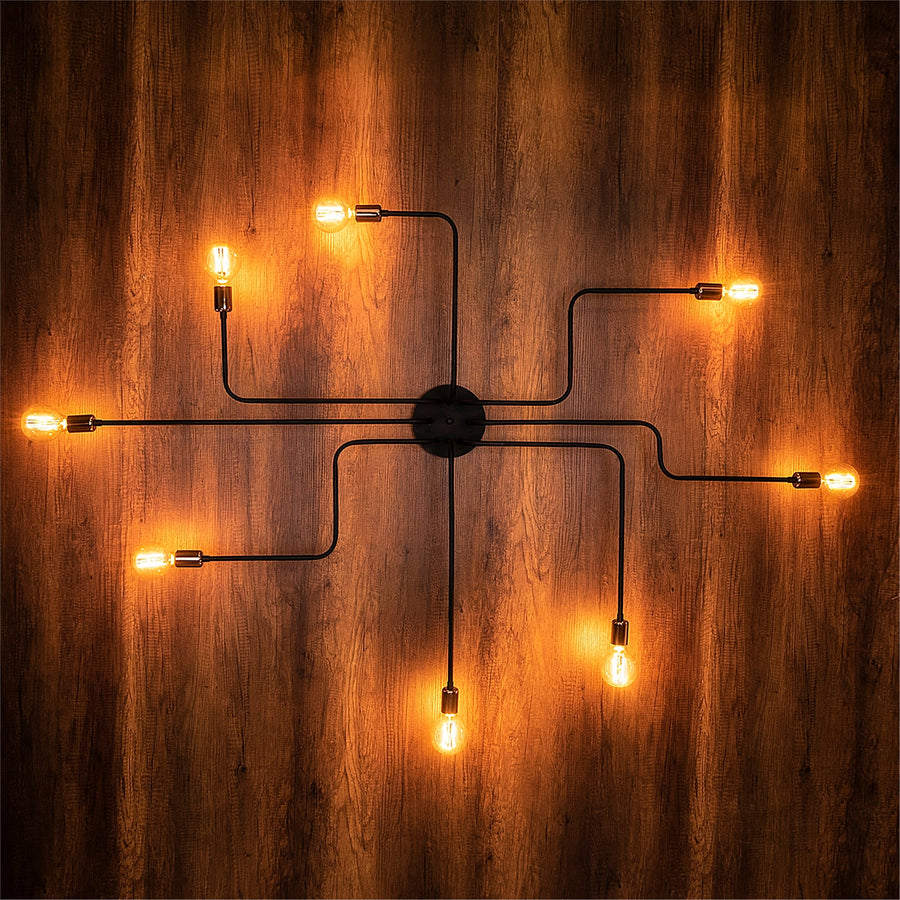 Rustik 8'li Spider Metal Plafonyer - Siyah