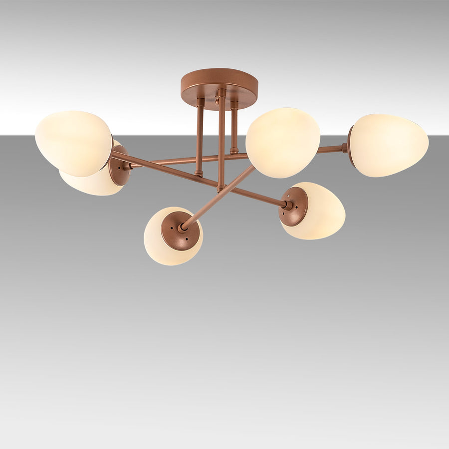 Camlı 6'lı Plafonyer Modern - Bakır