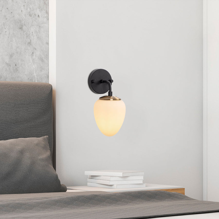 Camlı Oval Tekli Metal Aplik - Siyah