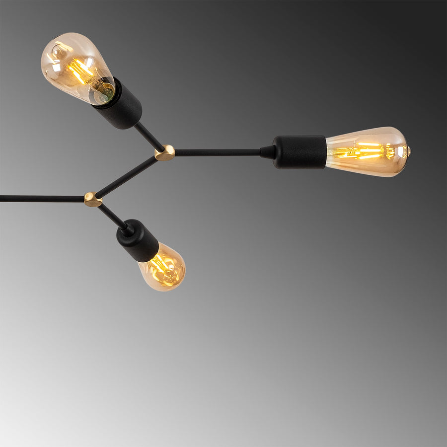 Sputnik 6'lı Metal Plafonyer - Siyah