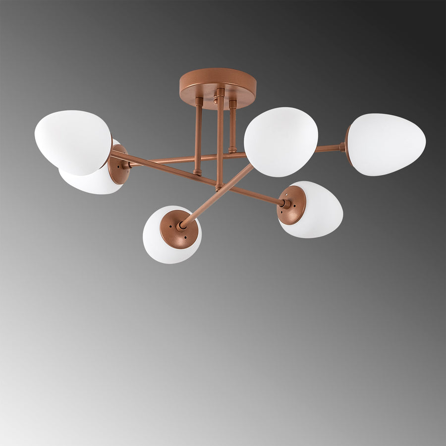 Camlı 6'lı Plafonyer Modern - Bakır