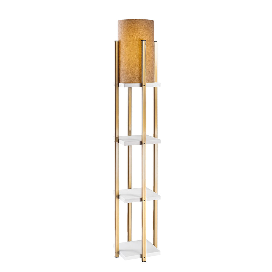 Raflı Lambader Metal Keten Abajurlu - Altın