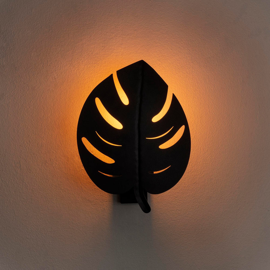 Monstera Yaprak Metal Aplik - Siyah