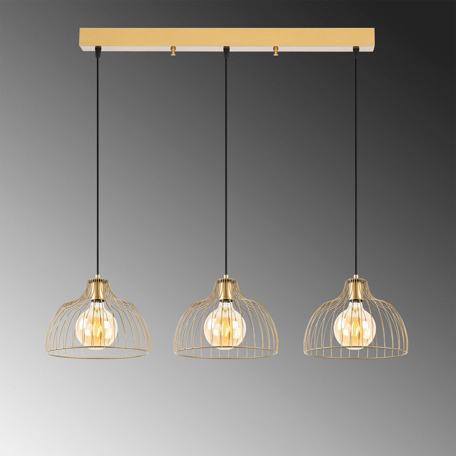 Kubbe Tel Kafes 3'lü Sıralı Sarkıt - Altın
