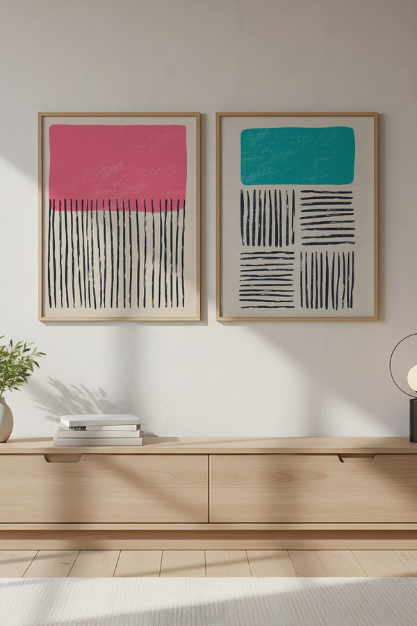 Soyut Desenli Renkli Tablo Seti - Modern 2’li Set | huhu39