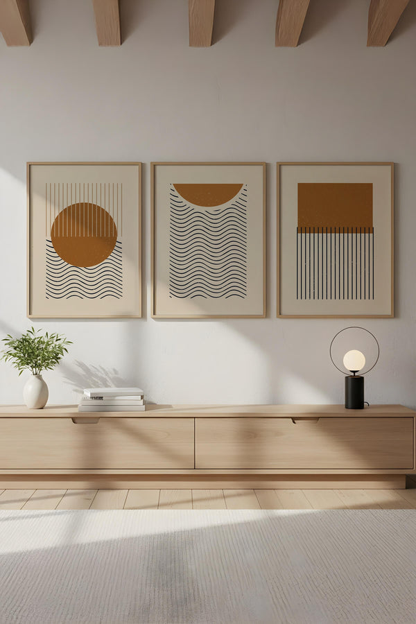 Geometrik Desenli Pastel Tablo Seti - Modern 3’lü Set | huhu100