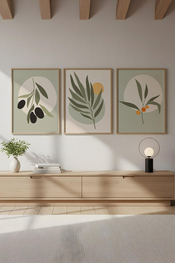 Geometrik Desenli Yeşil Tablo Seti - Modern 3’lü Set | huhu116