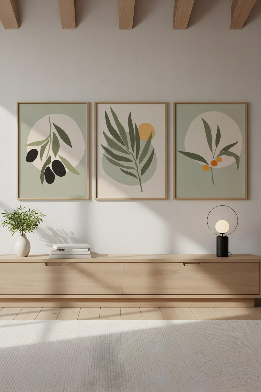 Geometrik Desenli Yeşil Tablo Seti - Modern 3’lü Set | huhu116