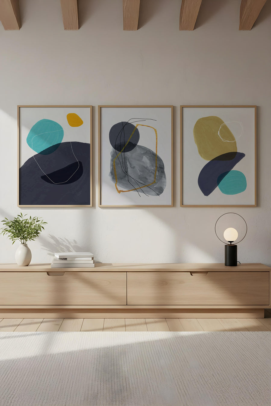 Soyut Desenli Modern Tablo Seti - 3’lü Çerçeveli Set | huhu118