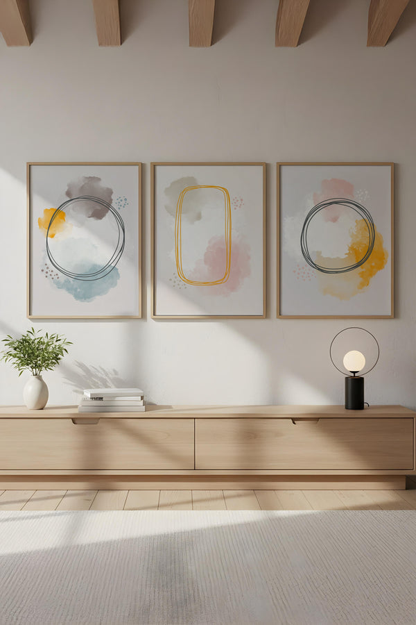 Soyut Desenli Modern Tablo Seti - 3’lü Çerçeveli Set | huhu125