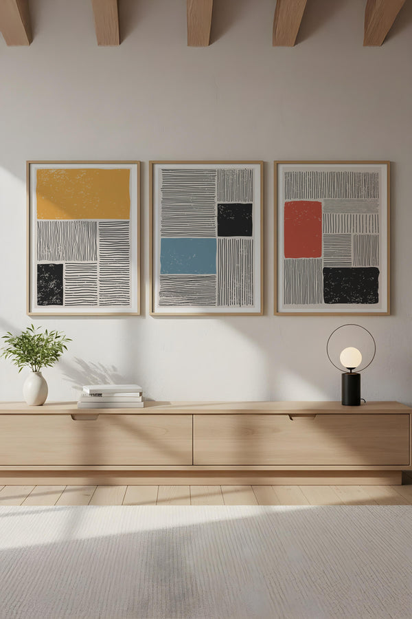 Geometrik Desenli Modern Tablo Seti - 3'lü Set | huhu132