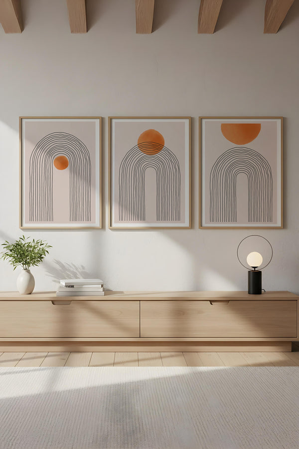 Geometrik Desenli Pastel Tablo Seti - Modern 3’lü Set | huhu133