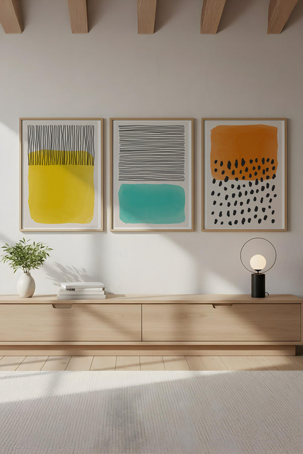 Soyut Desenli Modern Tablo Seti - Canlı 3’lü Set | huhu136