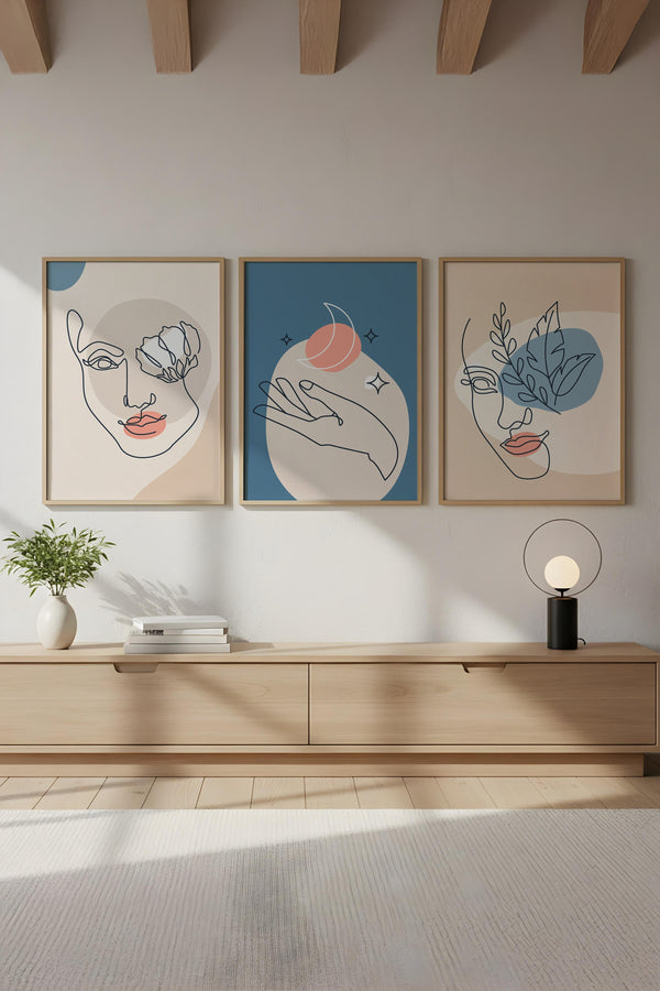 Geometrik Desenli Minimalist Tablo Seti - 3’lü Set | huhu139