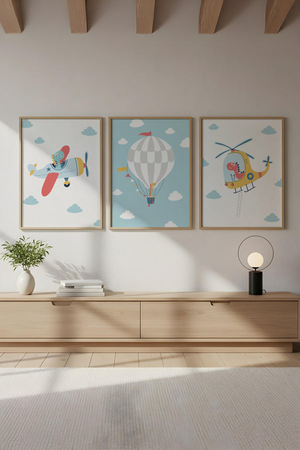 Çocuk Odası İçin Renkli Havacılık Tablo Seti - 3’lü Set | huhu191
